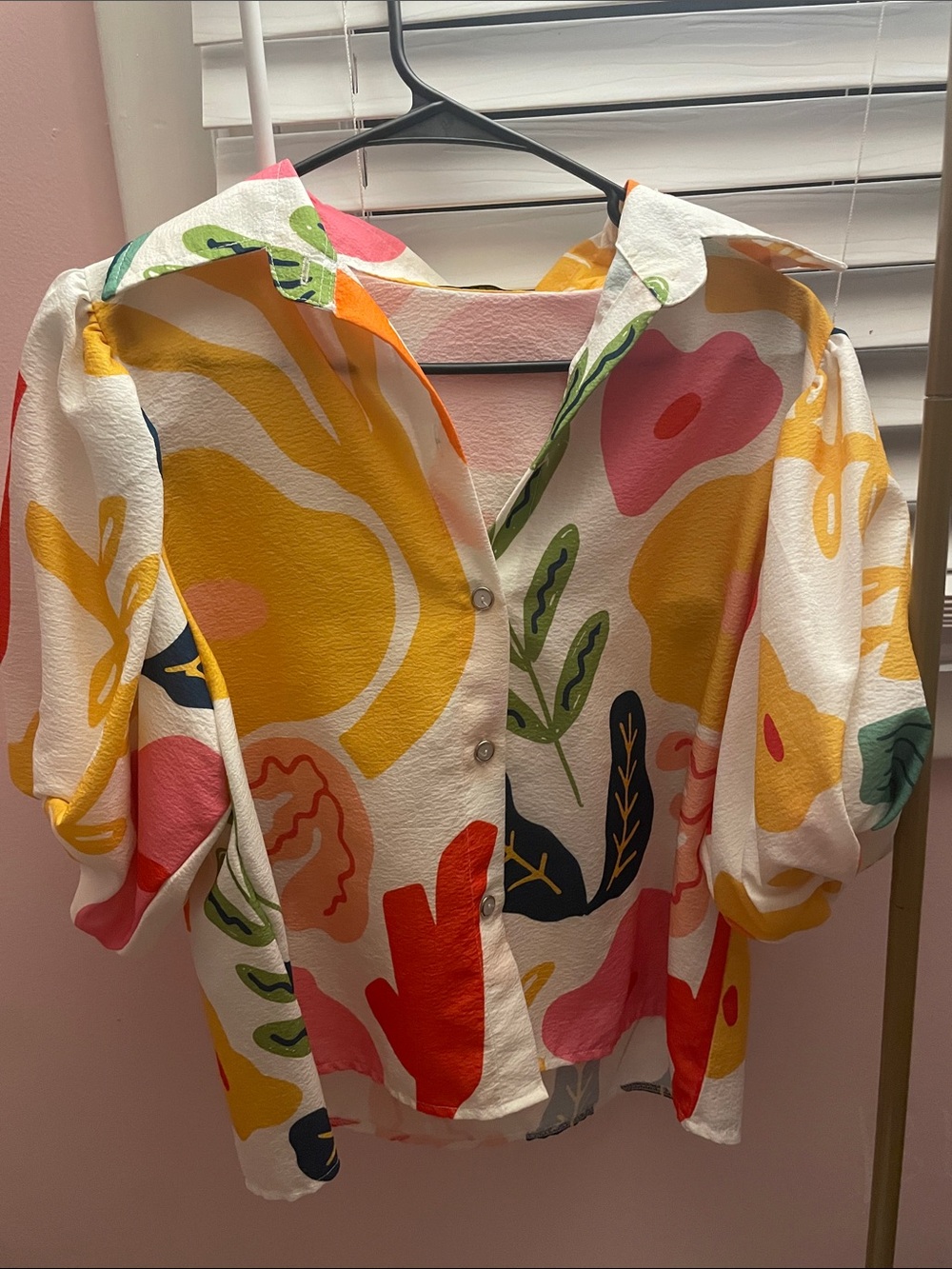 Abstract Floral Button-Front Blouse - Multicolor